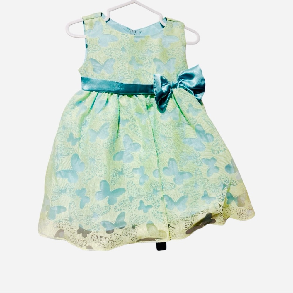 Butterfly Print Dress with Satin Bow